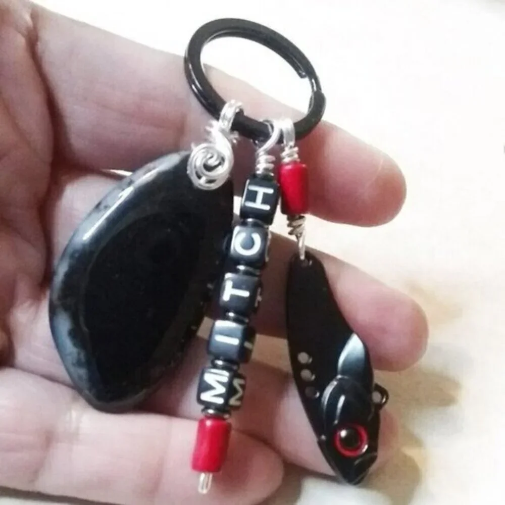 Personalized Fishing Lure Key Chain - Masculine Black Key Ring! Pick his Name!
